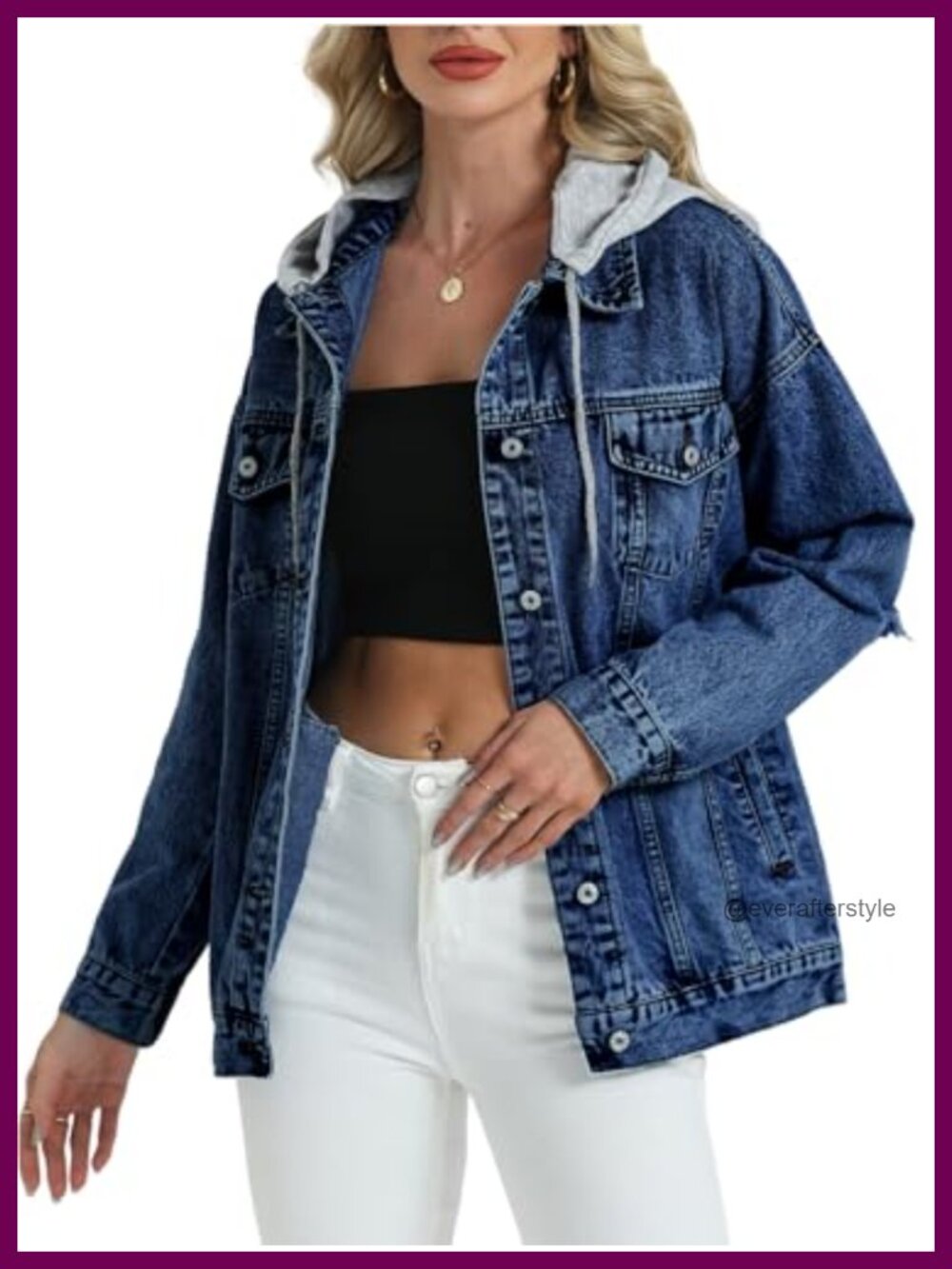 Oversized Distressed Denim Jacket Hooded Trucker Jean Coat Loose Fit